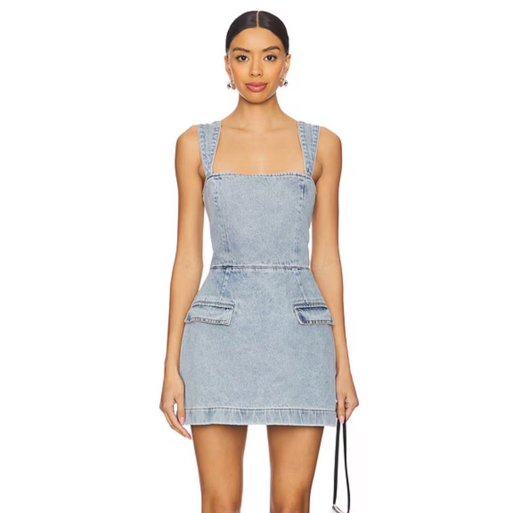 Amanda Uprichard Light Blue Denim Skort Romper